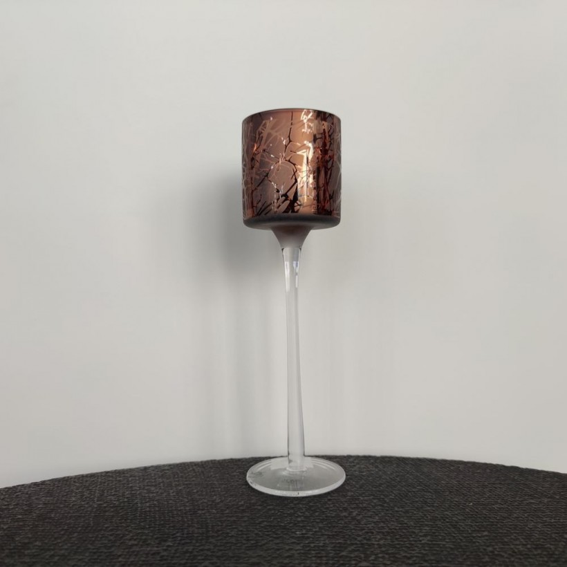 CANDLE HOLDER  JO6081 GLASS BROWN 7 x H:25