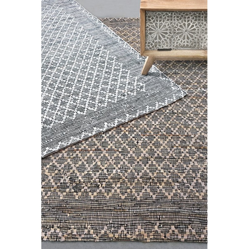 RUG MINOT GREY 190X290 70% LEATHER 30% COTTON