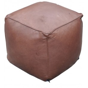 POUF BENNET LEATHER BROWN 40x40xH40