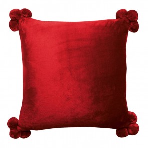 CUSHION VIVARAISE TENDER POMPONS RUBIS 45×45 100% POLYESTER