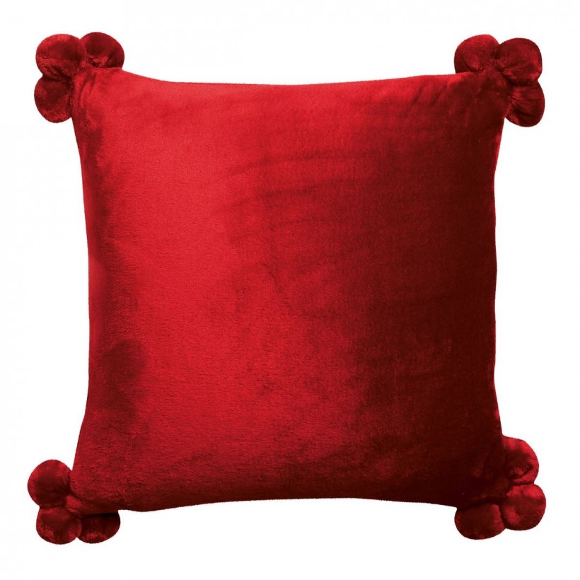 CUSHION VIVARAISE TENDER POMPONS RUBIS 45×45 100% POLYESTER