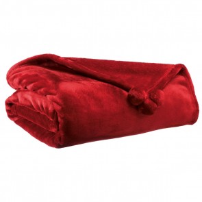 THROW VIVARAISE TENDER POMPONS RUBIS 130×170 100% POLYESTER