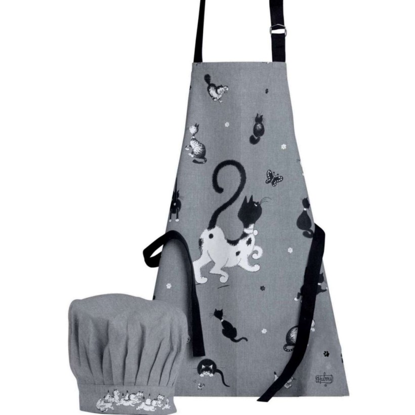 CHILDREN'S KITCHEN SET OF 2 DUBOUT NOIR BLANC 52x63 100% COTTON