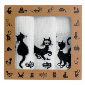 BOX 3 KITCHEN TOWELS DUBOUT LES CHATS BRODES BLANC 40x60...