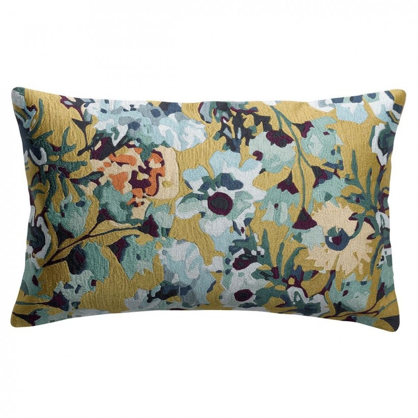 HANDMADE CUSHION VIVARAISE HORTENSE BRODE MULTICO 30×50 100% COTTON