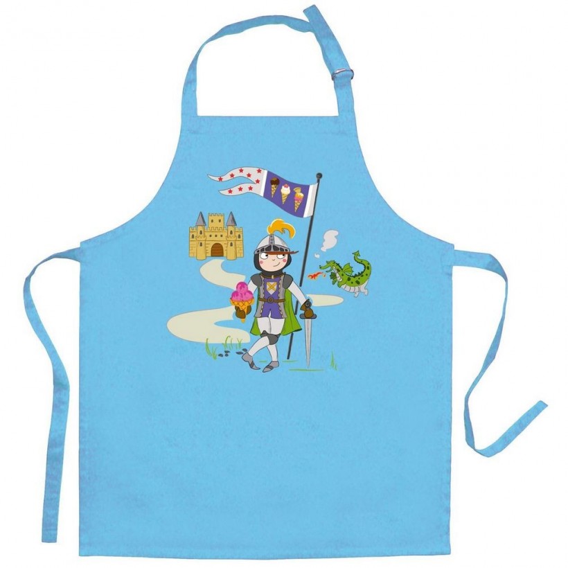 CHILDREN'S KITCHEN APRON WINKLER CHEVALER ET DRAGON TURQUOISE 52x63 100% COTTON