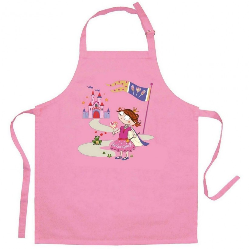 CHILDREN'S KITCHEN APRON WINKLER PRINCESSE ET GRENUILLE ROSE 52x63 100% COTTON